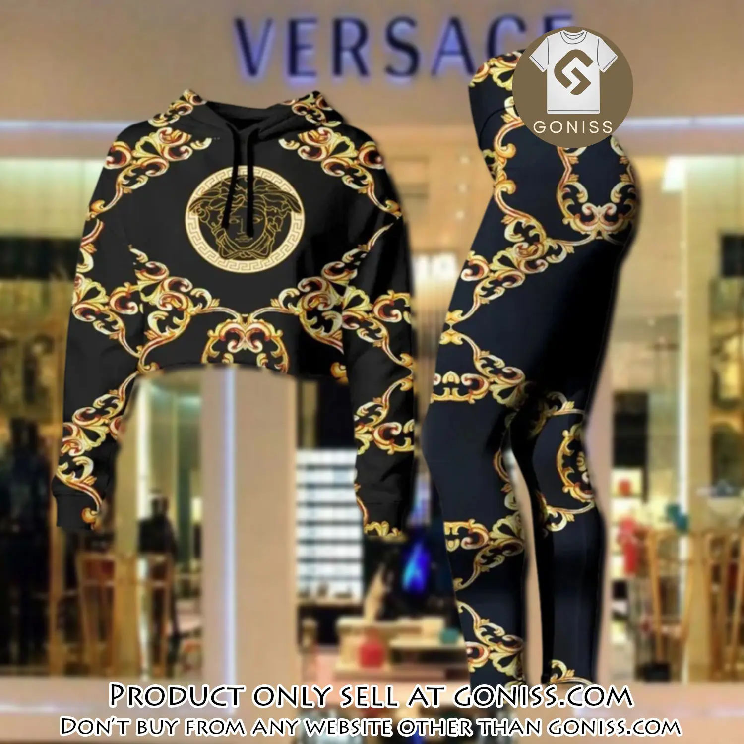 Versace medusa golden luxury brand clothes leggings and crop top set for women gn0114458